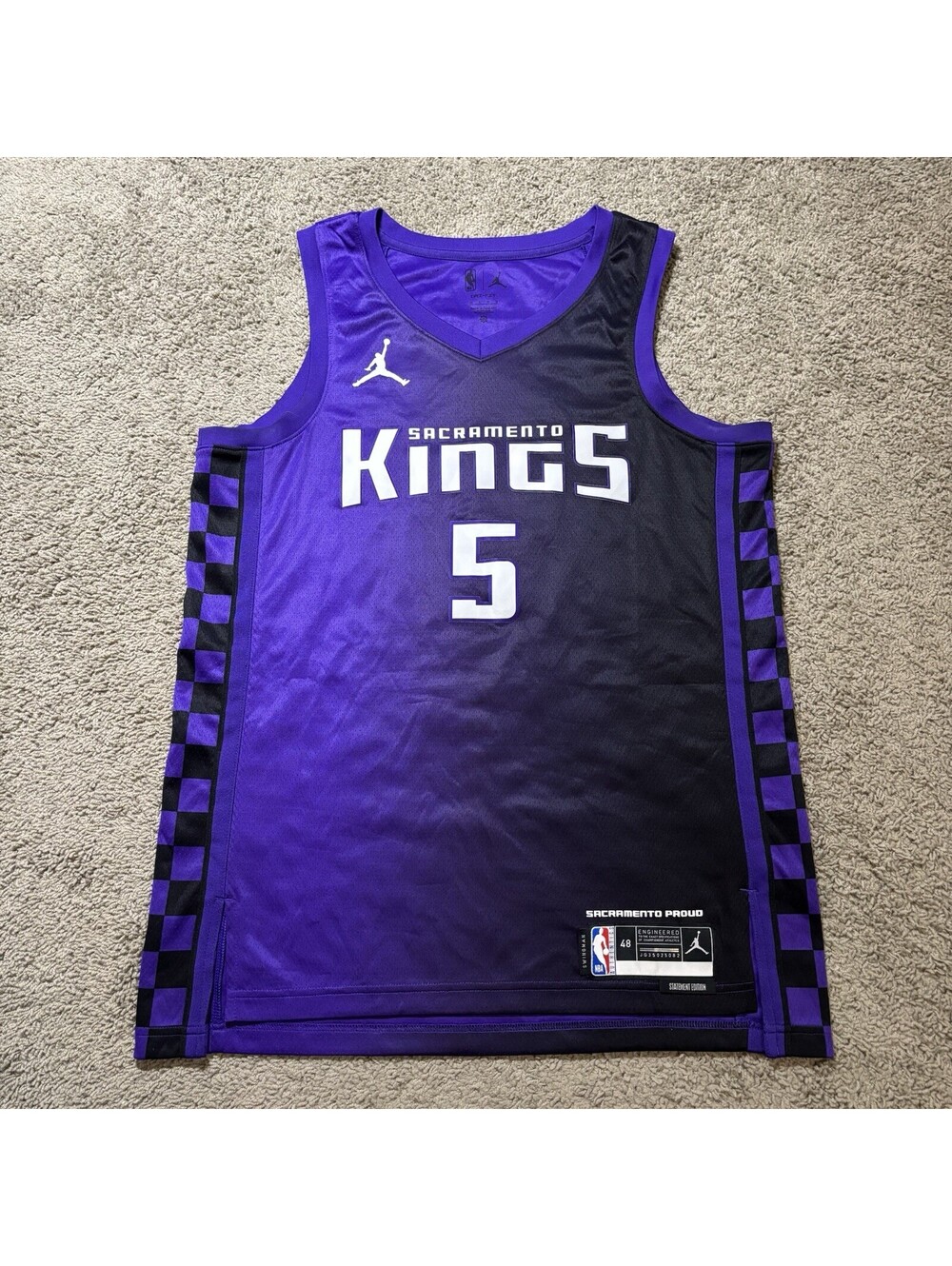 Jordan De'Aaron Fox Sacramento Kings #5 Statement Edition Jersey Mens 48 Large